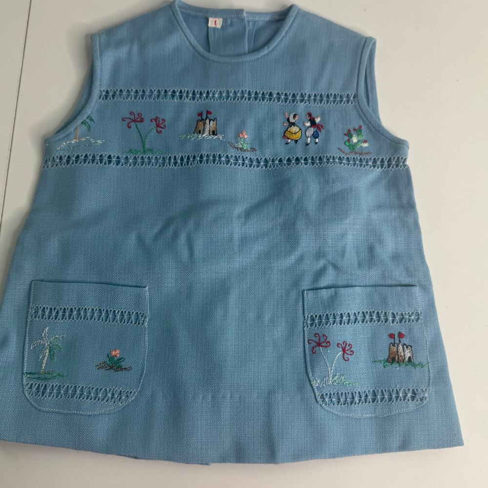 Vintage Dutch Children’s Dress Tunic Top 12 Months Embroidered